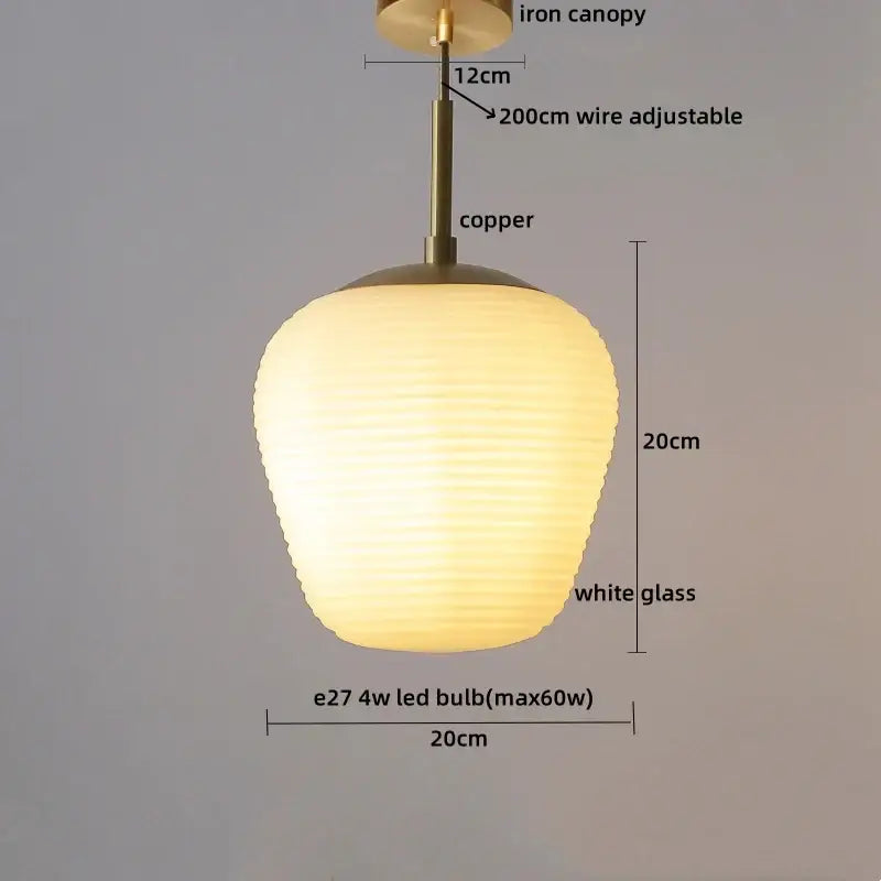 Ribbed glass copper led pendant chandelier for dining room