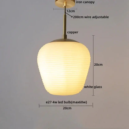 Ribbed glass copper led pendant chandelier for dining room
