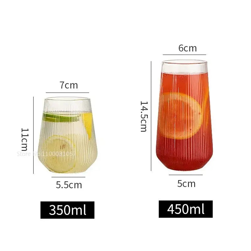 Ribbed glass cup set with bamboo lid and straw for kitchen dining