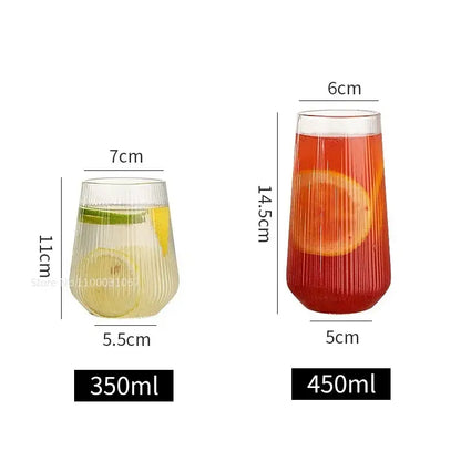Ribbed glass cup set with bamboo lid and straw for kitchen dining