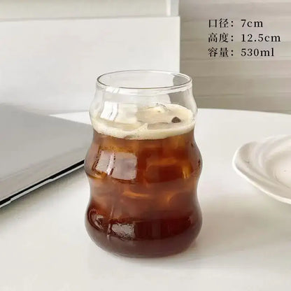 Ribbed glass cup with bamboo lid and straw kitchen tumbler