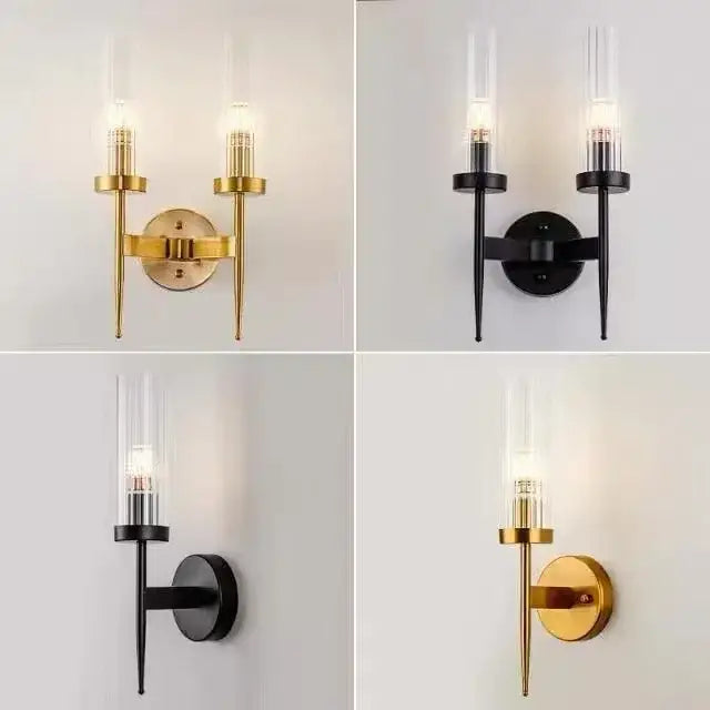 Ribbed glass gold led wall lights for bedroom
