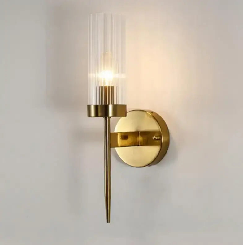 Ribbed glass gold led wall lights for bedroom