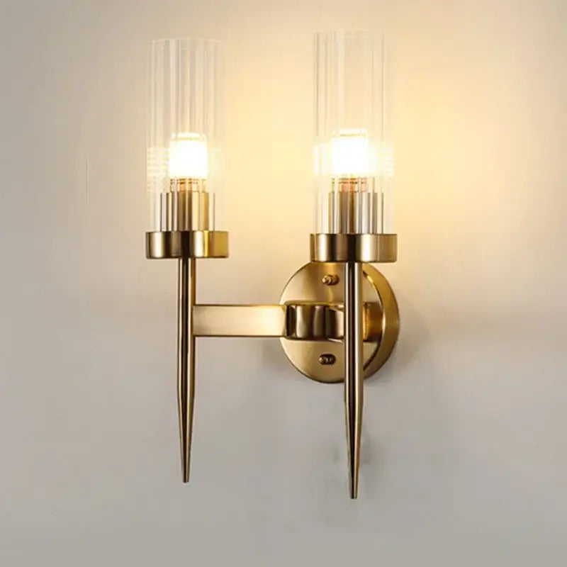 Ribbed glass gold led wall lights for bedroom