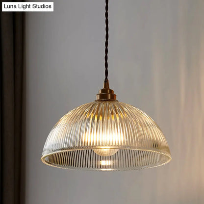 DecorBites™ Ribbed Glass Pendant Light - Simplicity Brass Mini Hanging Lamp for Dining Room
