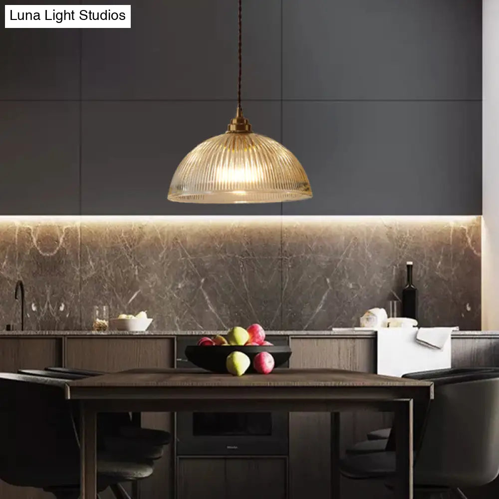 DecorBites™ Ribbed Glass Pendant Light - Simplicity Brass Mini Hanging Lamp for Dining Room