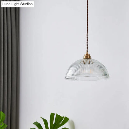 DecorBites™ Ribbed Glass Pendant Light - Simplicity Brass Mini Hanging Lamp for Dining Room