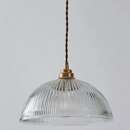 DecorBites™ Ribbed Glass Pendant Light - Simplicity Brass Mini Hanging Lamp for Dining Room
