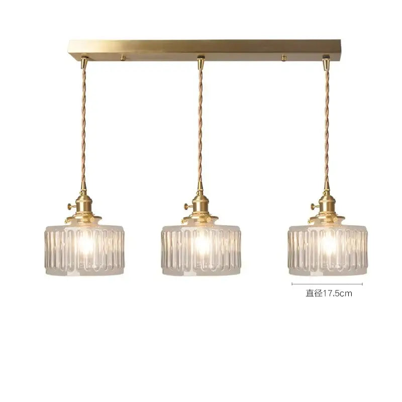 Ribbed green glass pendant light bedroom brass hardware