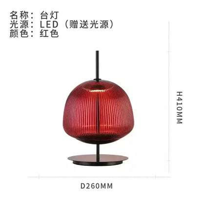 Ribbed green & red glass table lamp for bedroom lighting