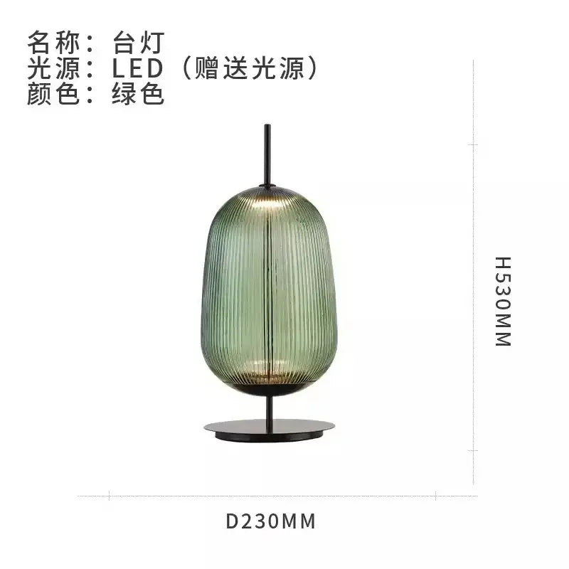 Ribbed green & red glass table lamp for bedroom lighting
