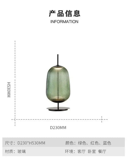 Ribbed green & red glass table lamp for bedroom lighting