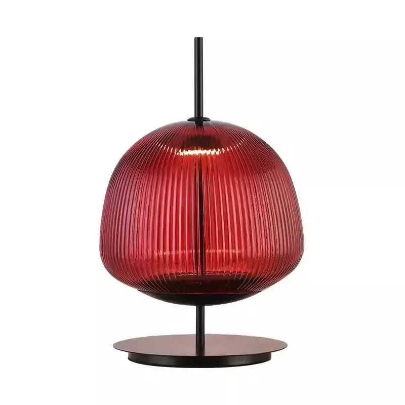 Ribbed green & red glass table lamp for bedroom lighting