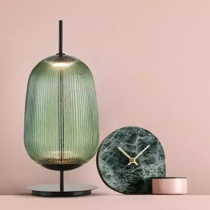 Ribbed green & red glass table lamp for bedroom lighting