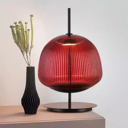 Ribbed green & red glass table lamp for bedroom lighting