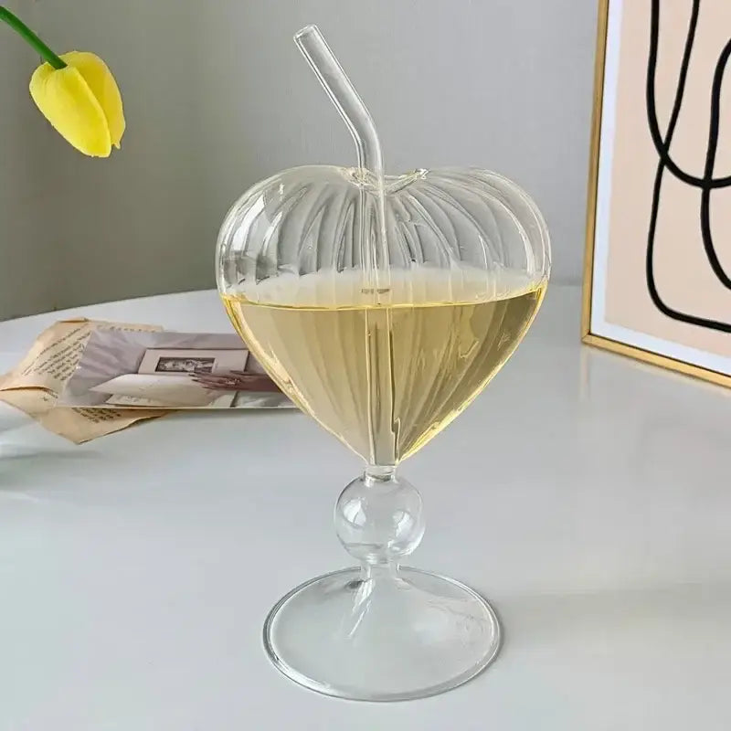 Ribbed heart love glass mugs kitchen dining room couple cups