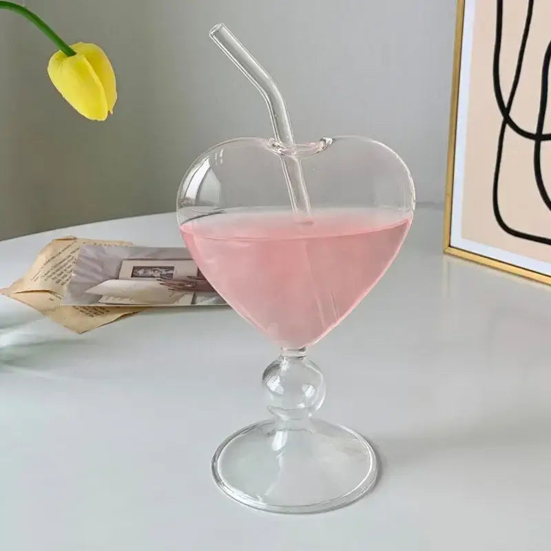 Ribbed heart love glass mugs kitchen dining room couple cups