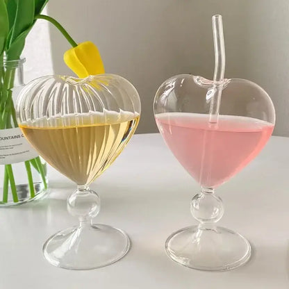 Ribbed heart love glass mugs kitchen dining room couple cups