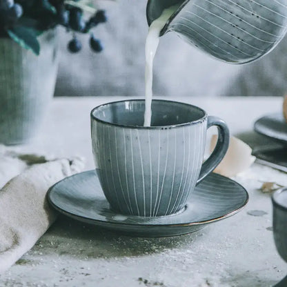 Ribbed matte gray ceramic coffee cup set dining room porcelain mug