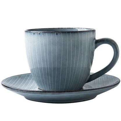 Ribbed matte gray ceramic coffee cup set dining room porcelain mug