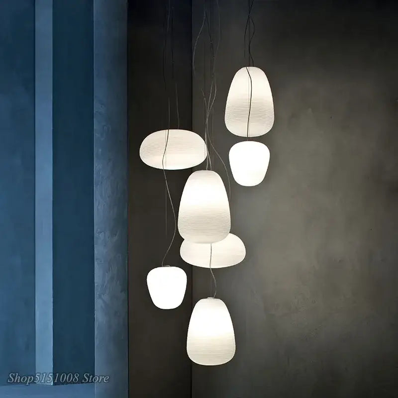 Ribbed off white glass whorl pendant light for kitchen decor