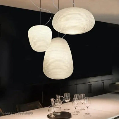 Ribbed off white glass whorl pendant light for kitchen decor