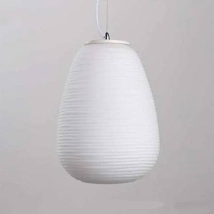 Ribbed off-white paper glass cocoon pendant light kitchen hanging lamp