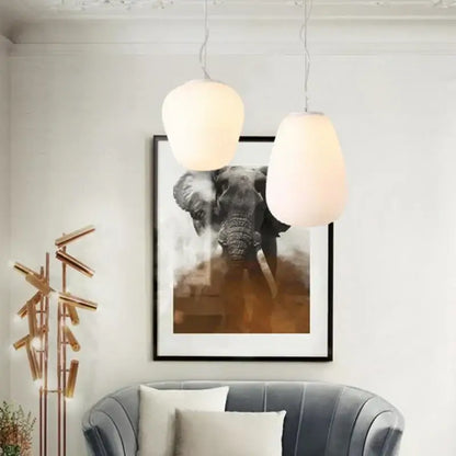 Ribbed off-white paper glass cocoon pendant light kitchen hanging lamp