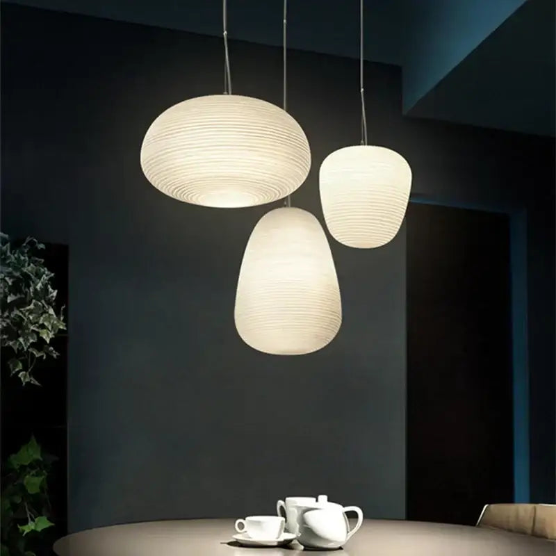 Ribbed off-white paper glass cocoon pendant light kitchen hanging lamp