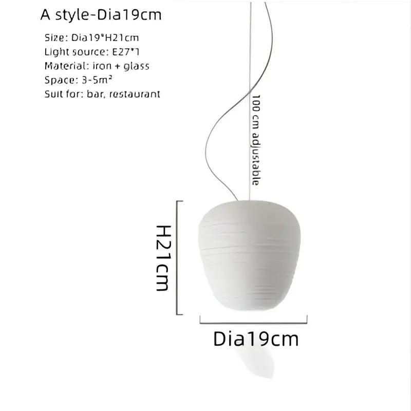 Ribbed off-white paper glass cocoon pendant light kitchen hanging lamp
