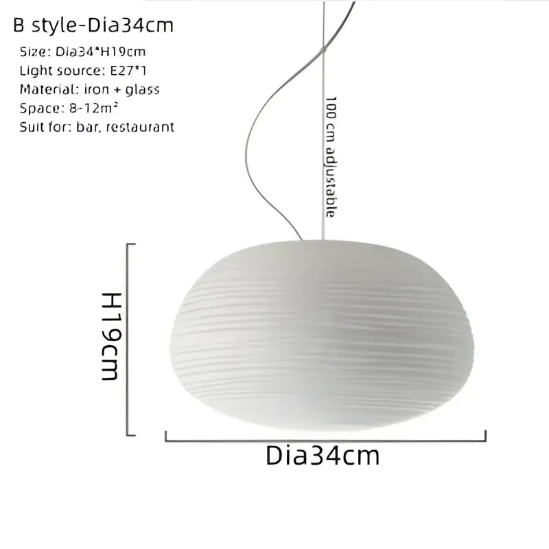 Ribbed off-white paper glass cocoon pendant light kitchen hanging lamp