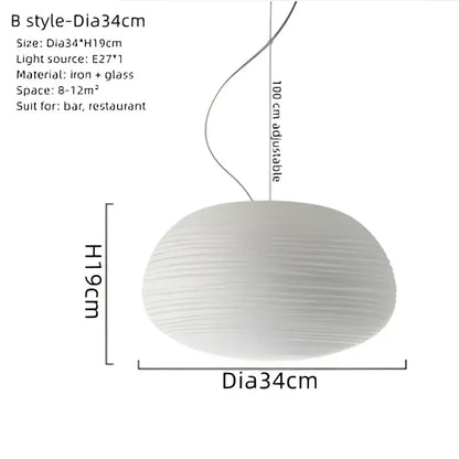 Ribbed off-white paper glass cocoon pendant light kitchen hanging lamp