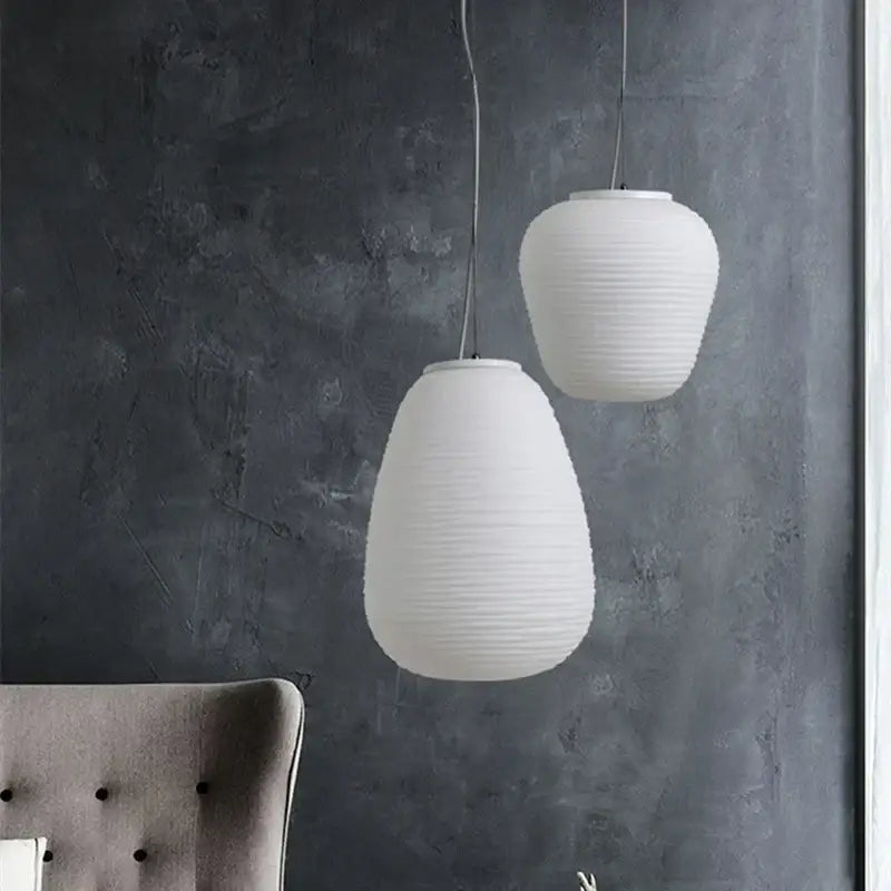 Ribbed off-white paper glass cocoon pendant light kitchen hanging lamp