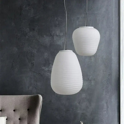 Ribbed off-white paper glass cocoon pendant light kitchen hanging lamp