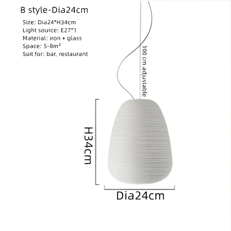 Ribbed off-white paper glass cocoon pendant light kitchen hanging lamp