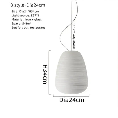 Ribbed off-white paper glass cocoon pendant light kitchen hanging lamp