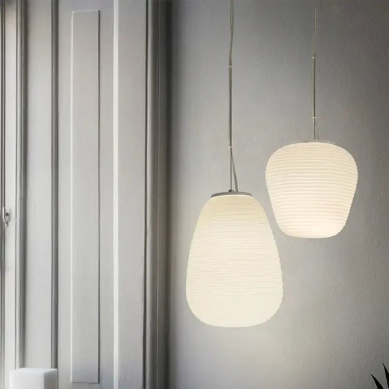 Ribbed off-white paper glass cocoon pendant light kitchen hanging lamp