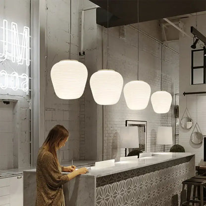 Ribbed off-white paper glass cocoon pendant light kitchen hanging lamp