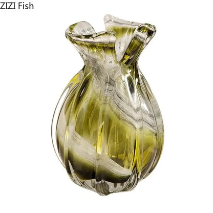Ribbed olive green glass vase set dining room plant hydroponics
