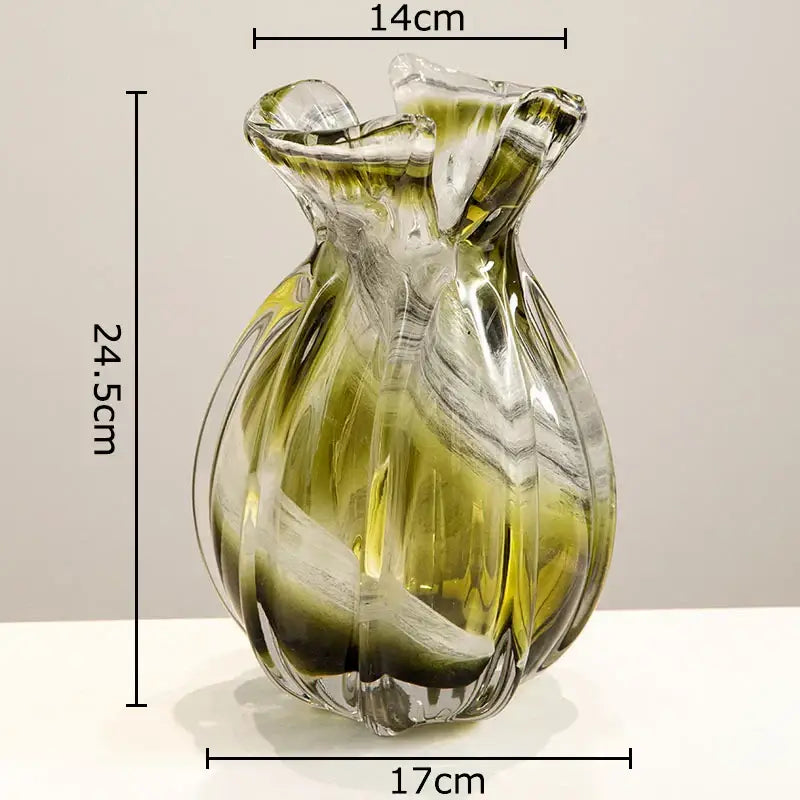Ribbed olive green glass vase set dining room plant hydroponics