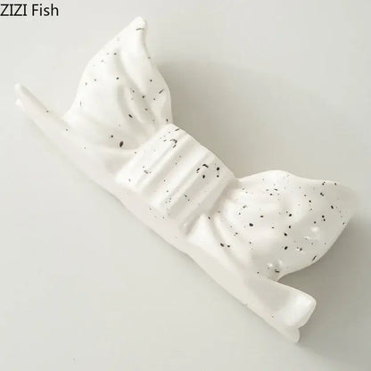 Ribbed pink ceramic bowknot candle holder bedroom desk decor