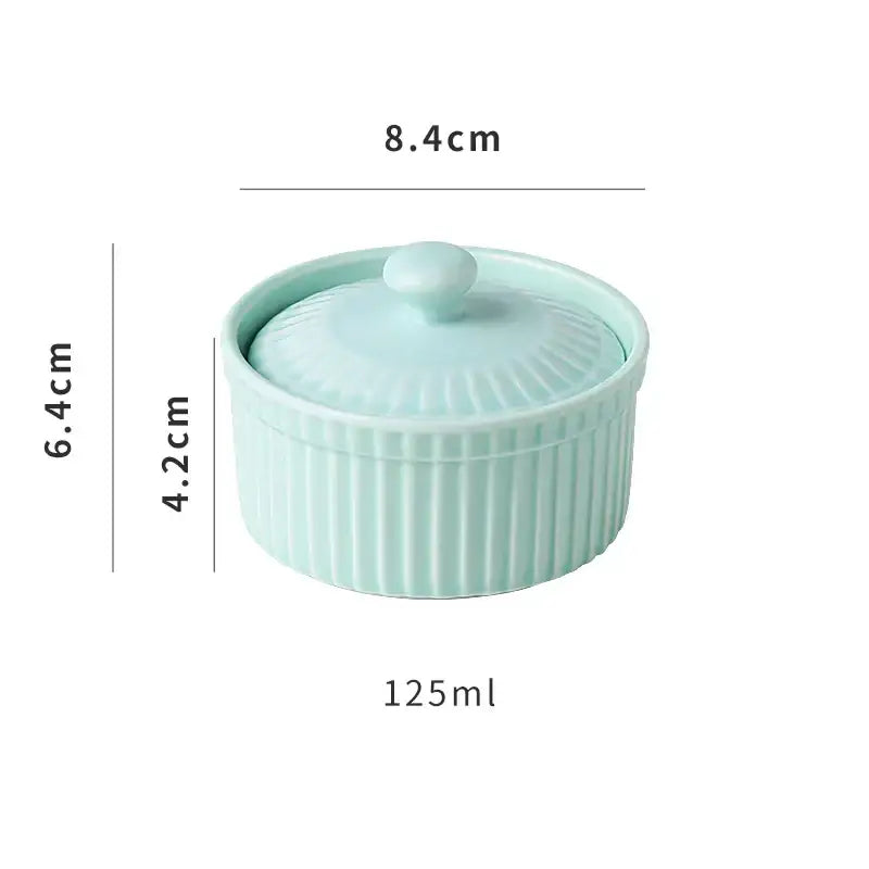 Ribbed pink ceramic dessert bowl with lid dining room ramekin