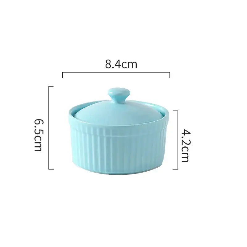 Ribbed pink ceramic dessert bowl with lid dining room ramekin