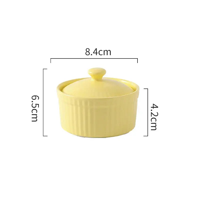 Ribbed pink ceramic dessert bowl with lid dining room ramekin