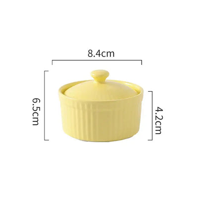 Ribbed pink ceramic dessert bowl with lid dining room ramekin