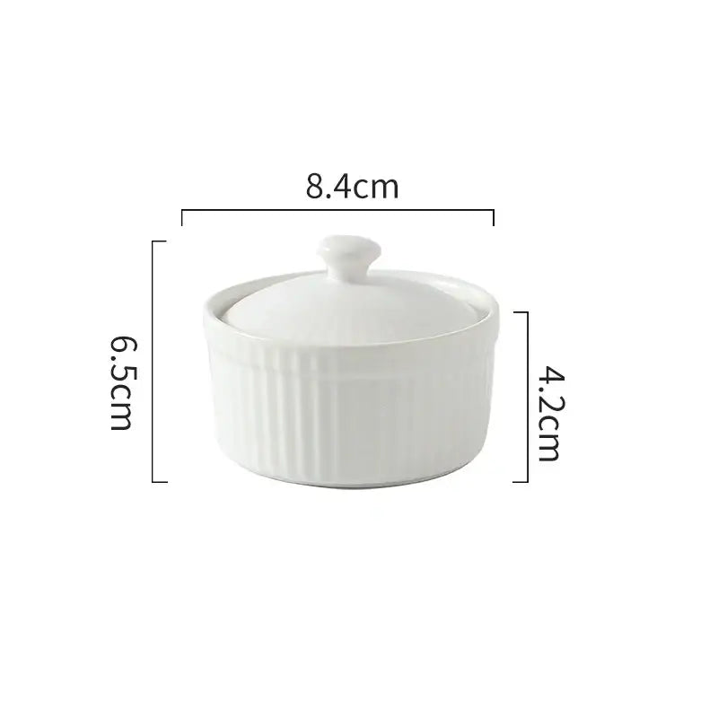 Ribbed pink ceramic dessert bowl with lid dining room ramekin