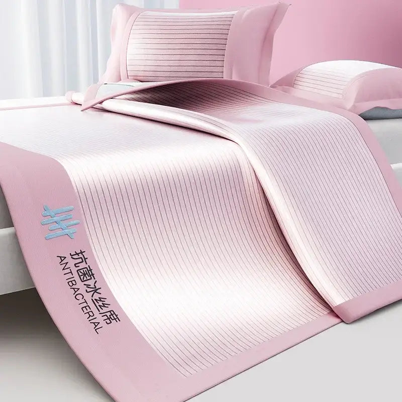 Ribbed pink soft bed mat set bedroom textured pleats