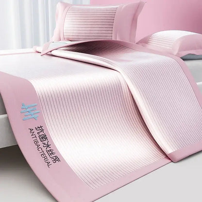 Ribbed pink soft bed mat set bedroom textured pleats