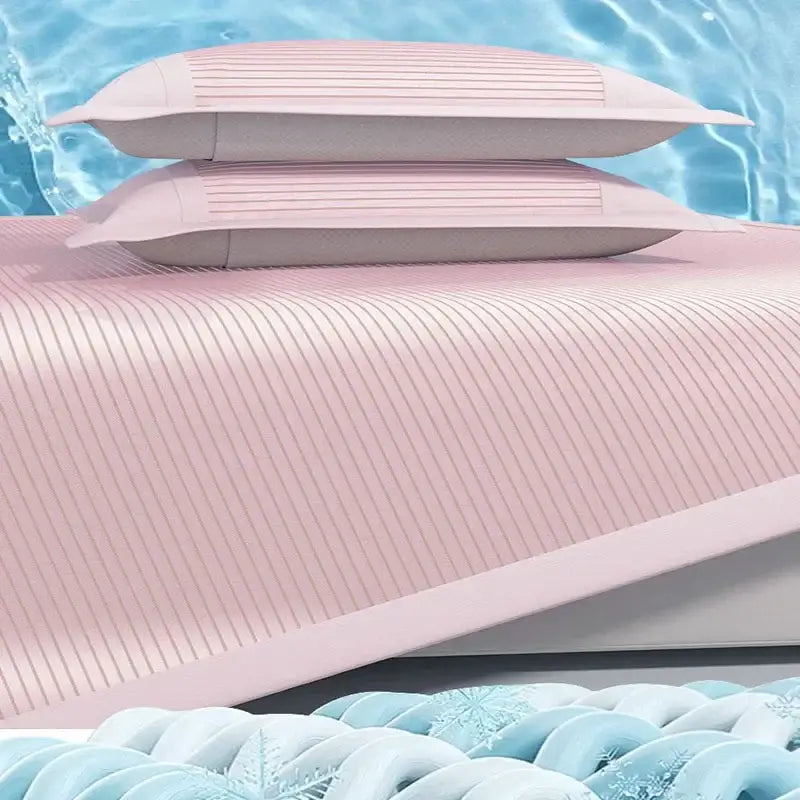 Ribbed pink soft bed mat set bedroom textured pleats