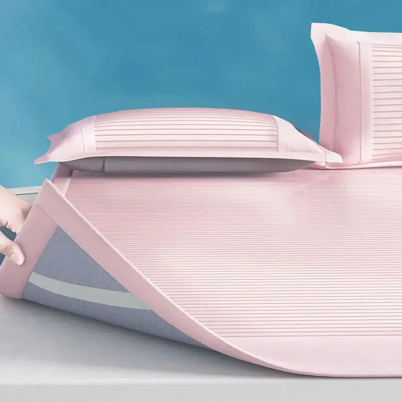 Ribbed pink soft bed mat set bedroom textured pleats